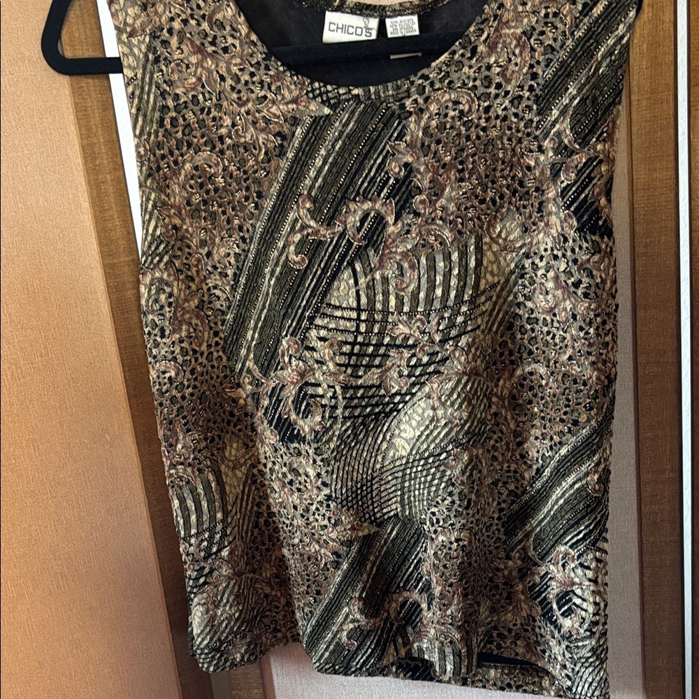 FINAL MARKDOWN Chico's Black and Brown Abstract Blouse 2 large